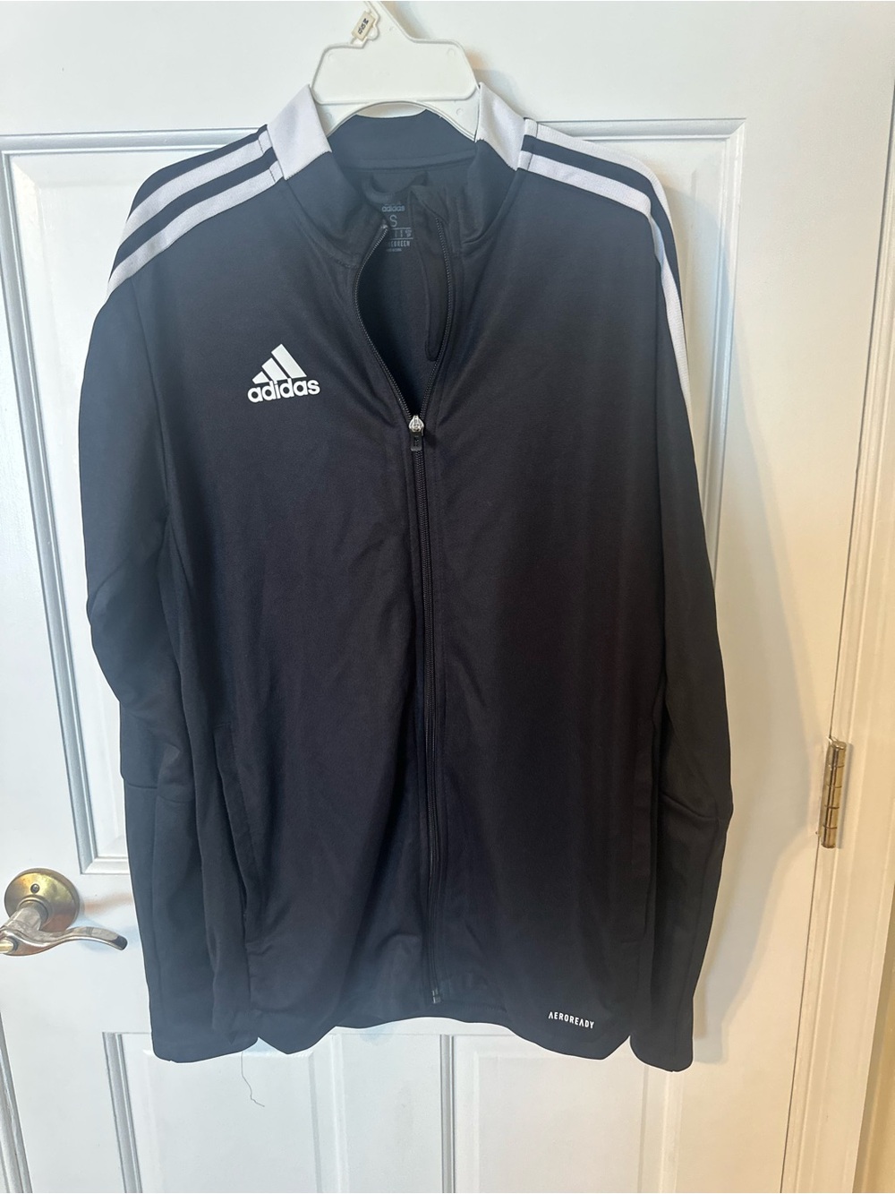 Adidas Men's Black Track Jacket with White Stripes